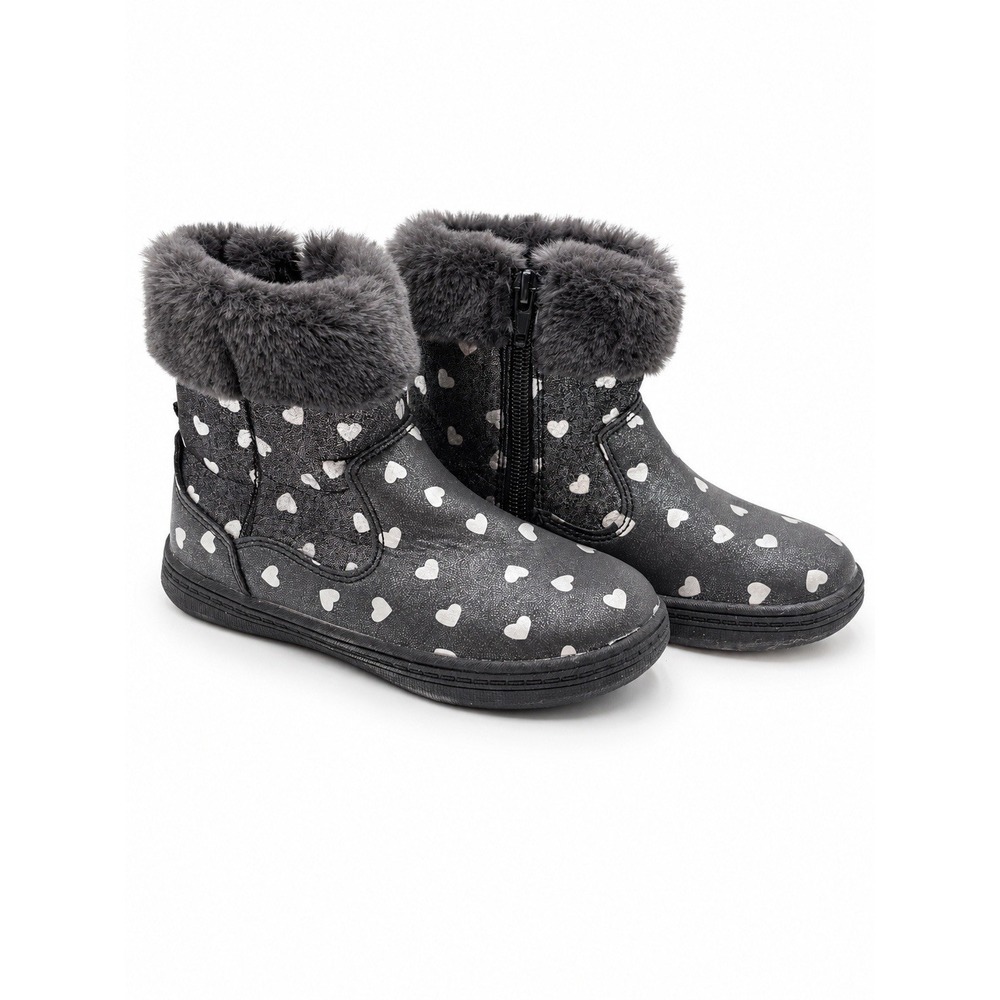 Carter's Abellia Toddler Girls 12M Black Silver Heart Boots Faux Fur Side Zip